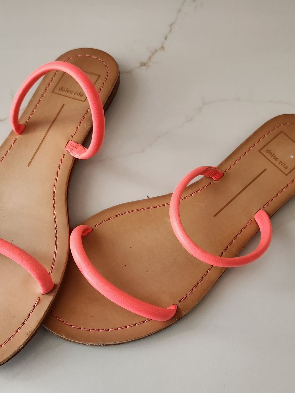 Dolce Vita Neon Coral Double-Strap Flat Sandals